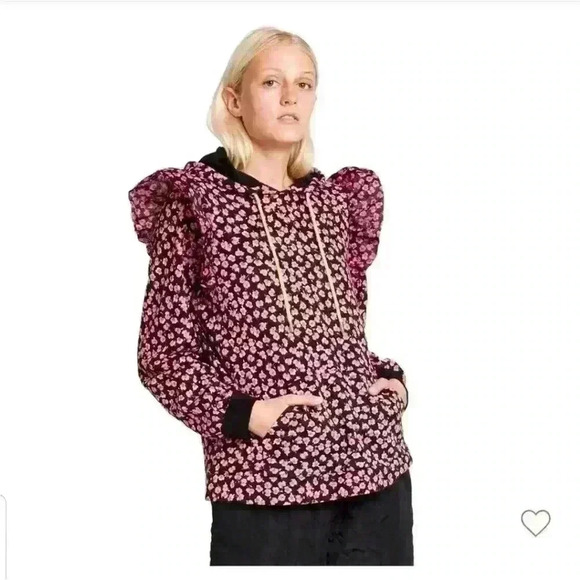 NWOT Sandy Liang X Target Women’s Pink Ditsy Floral Ruffle Hooded Sweater 3X - Picture 1 of 8